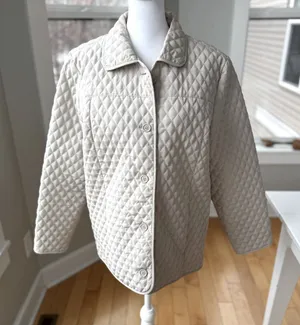 Vintage Nordic Lights Light Khaki Ivory Gingham Quilted Chore Jacket Coat Medium thumbnail 1