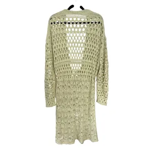 Free People Green Open Knit Long Beach Boho Resortwear Vacation Cardigan Large thumbnail 4