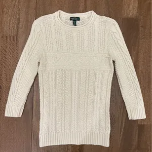 Lauren Ralph Lauren Cable Knit Sweater Womens XS Cream Linen Cotton 3/4 Sleeve thumbnail 1