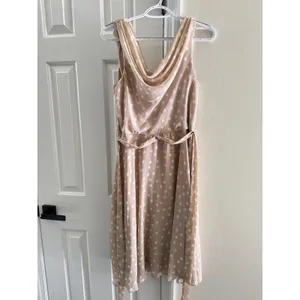 R&K‎ Womens Size 10 Polka Dot Midi Dress Cowl Neck Sleeveless Belted Tan thumbnail 3