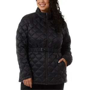NEW 32 Degrees Women’s Diamond Quilt Belted Puffer Mock Neck Black Jacket Size L thumbnail 2
