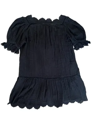 Sea New York Women’s Mae Short Sleeve Coverup Tie Front Black Cotton Mini Dress thumbnail 6