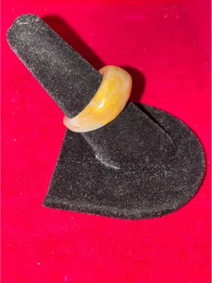 Retro Chunky Amber Acrylic Resin Dome Ring with Metallic Gold Foil Swirls Sz 7.5 thumbnail 6