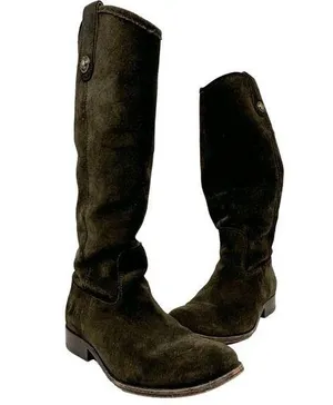 Frye Melissa Button Green, Fatigue Suede Tall Riding Boots 6 thumbnail 1