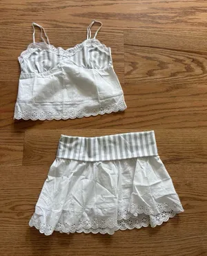 Frankie's Bikinis White Eyelet Lace Bandeau Top & Skirt Set thumbnail 1