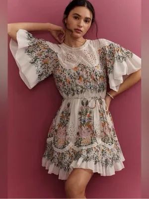 Farm Rio Off-White Sweet Bloom Bouquet Mini Dress L thumbnail 4