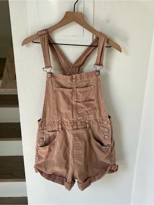 Free People We The Free Ziggy Soft Shortalls Overalls in Brown thumbnail 3