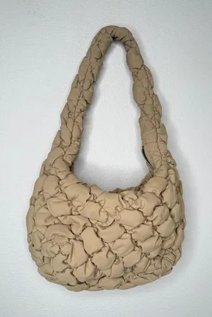 Babaton Aritzia Purse Curator Wicker Tan Bag Quilted Pillowy puffer Modern hobo thumbnail 1