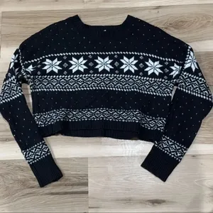 Sincerely Jules Cropped Fair Isle Nordic Black White Sweater Women’s Medium thumbnail 1