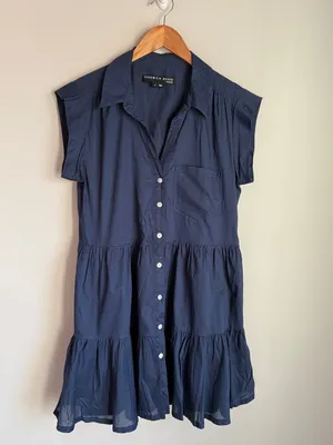 VERONICA BEARD Trisha Tiered Button-Front Mini Shirtdress Medium thumbnail 2