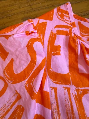 Anthropologie The Somerset French Writing Maxi Dress Pink Orange Size Medium thumbnail 4