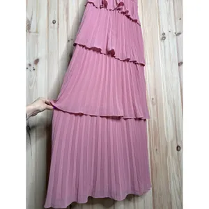 NWT Lulus Mesmerizing Essence Pink Pleated Backless Tiered Maxi Dress Gala Sz S thumbnail 5