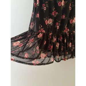 Thyme & Honey Midi Skirt Size S Black Floral Mesh Ruffle Whimsigoth Dark Romance thumbnail 2