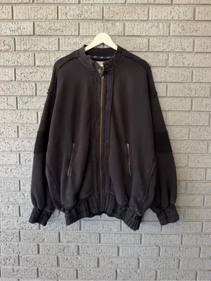 Free People Lou Moto Zip Jacket Sweatshirt Size XS Black Oversized Slouchy thumbnail 4