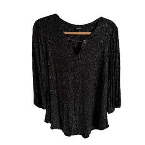 Torrid Womens Blouse Sz 2 2X 18 20 Black Gold Crepe Chain Detail 3/4‎ Sleeve thumbnail 8