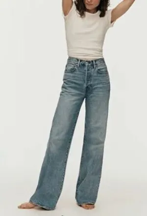 Buck Mason deck ridge twill high-rise, wide leg, blue cotton denim jeans 29” thumbnail 1
