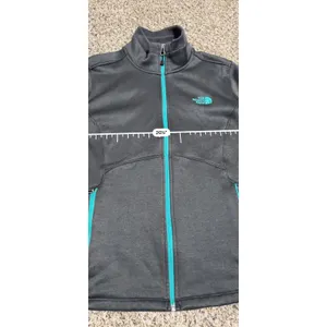 The North Face Womens L Grey Teal Full Zip Fleece Lined Jacket Mock Neck Snag thumbnail 8