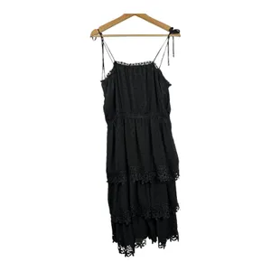 POL Womens size Large Tiered Lace Layered Swiss Dot Beaded Straps Midi Dress thumbnail 2