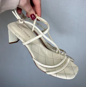 Marc Fisher Womens Cream Quilted Strappy‎ Block Heel Sandals Size 6M thumbnail 1
