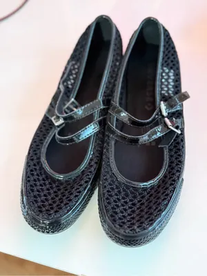 Converse Black Woven Mary Jane Flats with Patent Straps thumbnail 1