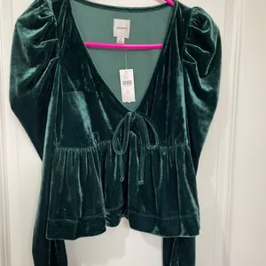 NWT Anthropologie Dark Green Maeve Velvet Babydoll top size XS. thumbnail 4