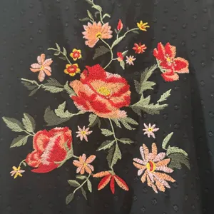 Sheer Black Peplum Blouse w/ Colorful Rose Floral Embroidery Bell Sleeves small‎ thumbnail 2