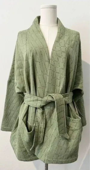 Nike Cardigan Size Small Oil Green Reversible Jacquard Knit Wrap‎ Pilates Cozy thumbnail 1