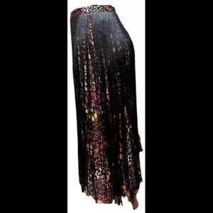 Farm Rio Hippie Boho Y2K Multicolor Floral‎ Midi Skirt W/ Black Fringe thumbnail 2