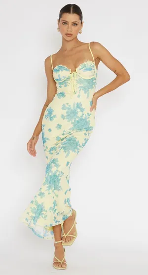 Selfie Leslie Fortune Lace Trim Floral Mesh Midi Dress Womens XL EUC thumbnail 1