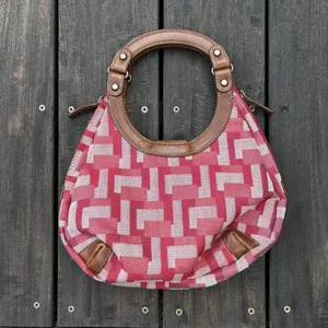 Y2K Red w/ Tan Leather Accents Cotton Canvas Nine West Mini Bag Purse thumbnail 3