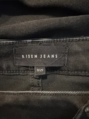 RISEN black jeans with crossover waistband and raw hems thumbnail 4