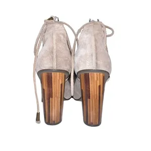 Free People Taupe Nouvella Criss Cross Wrap Chunky Heel Suede Leather Sz 38/6.5‎ thumbnail 5