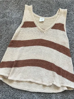 By Together Cream and Brown Striped Knit Tank thumbnail 2