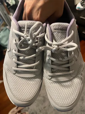Skechers Light Gray and Lavender Lace-Up Athletic Sneakers thumbnail 9