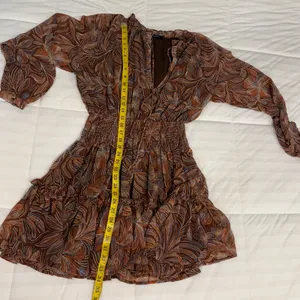 Olivaceous Brown, Blue and Tan Dress with Elastic Waist and Tiered Small thumbnail 10