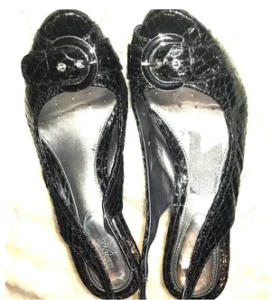 - Alfani sling back heels black buckle peep toe heels 7.5 thumbnail 1