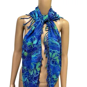 Bali Batiks Resort Wear Handpainted Rayon Fringed Triangular Sarong Scarf Wrap thumbnail 6