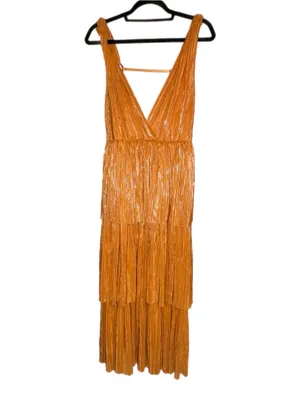 Sabina Musayev Alma Midi Dress in Mandarin Orange Pleated Tiered Small thumbnail 5