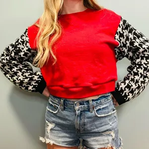 Custom made reworked vintage sweater & red crewneck crop sweatshirt size Large thumbnail 8