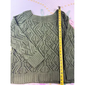 Shein Olive Green Pointelle Knit Off‎ Shoulder Sweater Boho Diamond Weave 3XL thumbnail 3