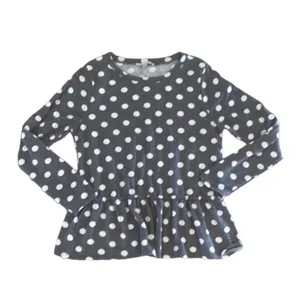 Francesca's Size Medium Gray Polka Dot Peplum Long-Sleeve Top thumbnail 3