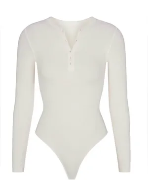 Skims (G15) Cotton Rib Long Sleeve Henley Bodysuit | Color Marble | Size XS thumbnail 1