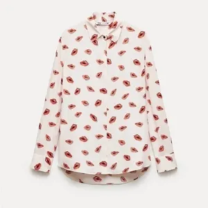 ZARA ZW Collection White Pink Lips Print Buttondown Top Blouse Lipstick X-Large thumbnail 10