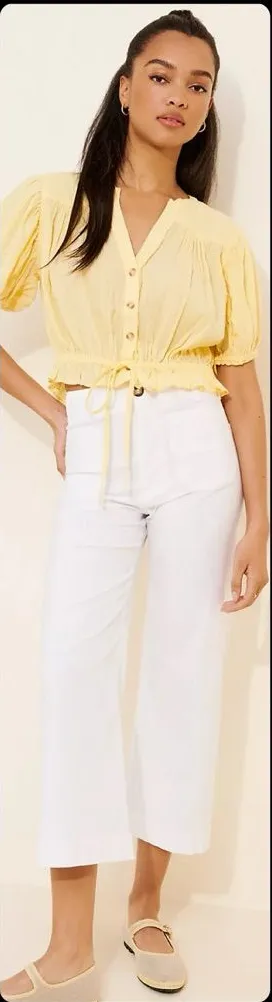 Anthropologie NWOT Maeve The Colette Cropped Wide-Leg Pants: Embroidered Edition thumbnail 1