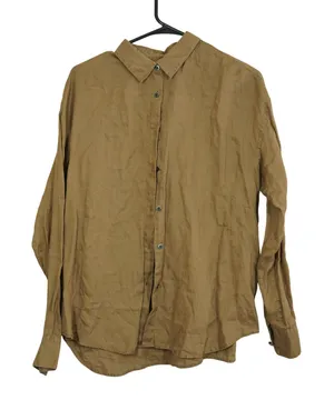 Uniqlo Women's Medium Premium Linen Long Sleeve Button Down Shirt Brown Chic thumbnail 1