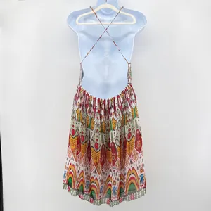 Zara Embroidered Sequin Mini Dress M Boho Ikat Open Back Sundress Repair PROJECT thumbnail 4