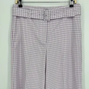 Ann Taylor Wide Leg Crop Pants Size 10 Purple Gingham Belted Preppy Career thumbnail 4