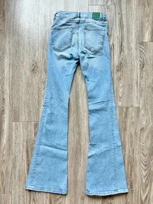 Zara Mid Rise Wide Flare Leg Jeans Light Wash Boho Western Rodeo 32" Size 2 thumbnail 7