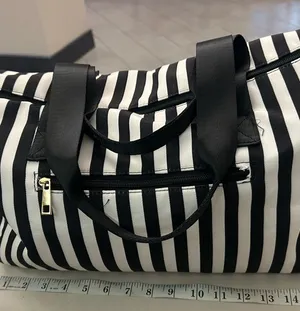 Alice + Olivia Black & White Striped Women's Travel Tote Bag thumbnail 1