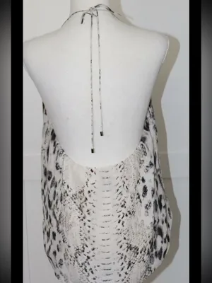 Haute Hippie Scarface Beaded 100% Silk Halter Top Leopard Snake Print Size Large thumbnail 5